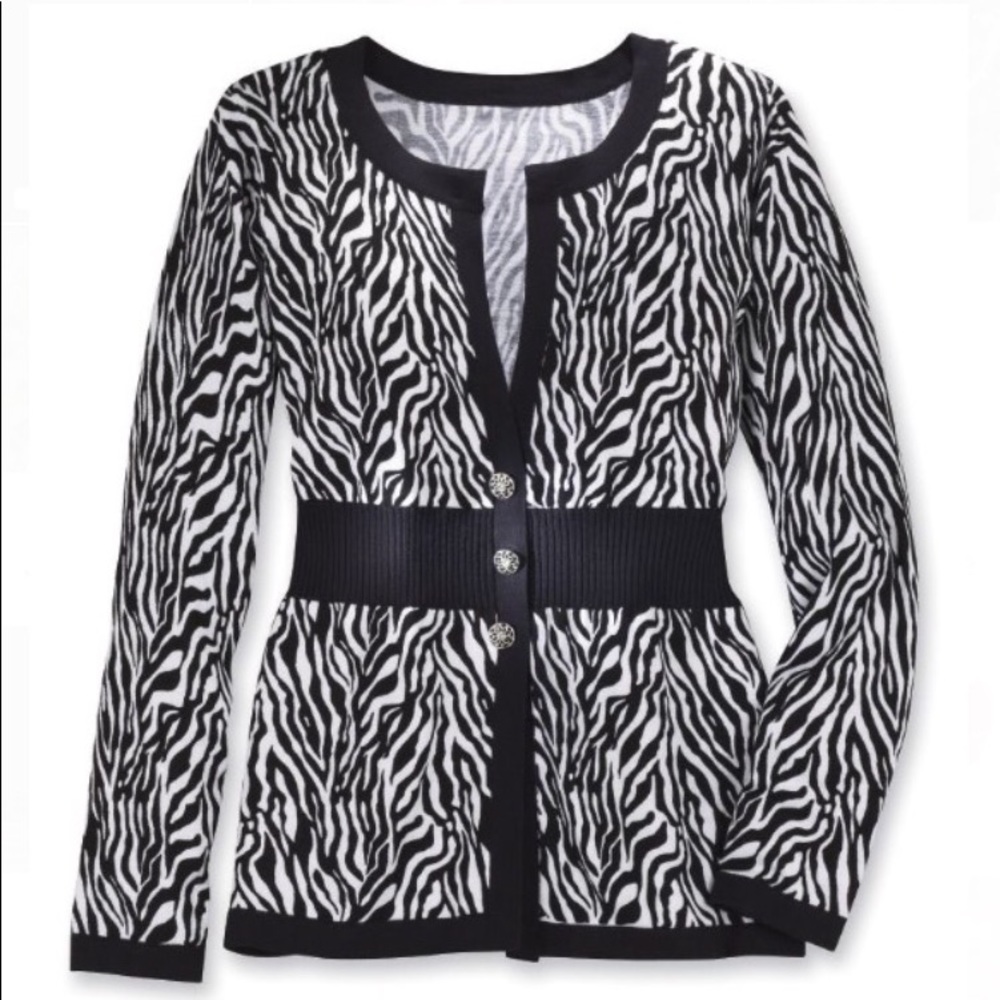 NEW Seventh Ave Zebra Striped Cardigan Sweater